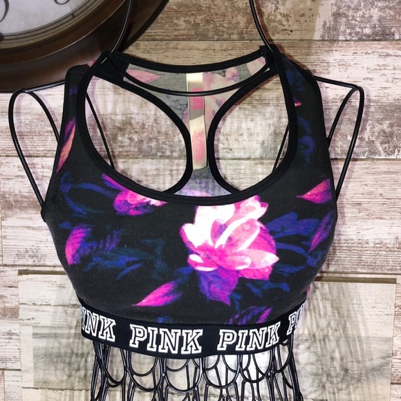 PINK Victoria's Secret Other - Victoria’s Secret PINK floral sports bra purple/pink/black size XS tropical​​​